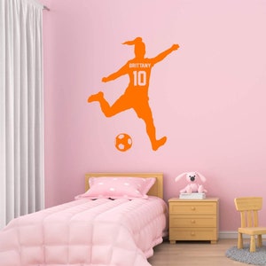 Soccer Wall Decal - Personalized Name Girls Soccer Player Wall Sticker - Custom Name Soccer Ball Girls Room Decor - VWAQ - TTC25 Orange
