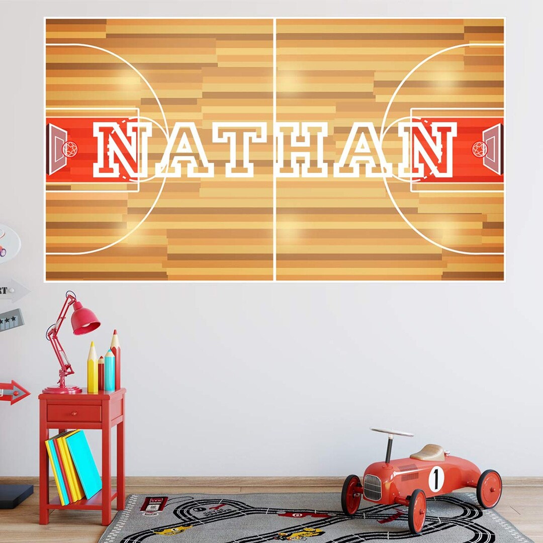 Custom Basketball Court Wall Decal - Personalized Kids Name Sports ...