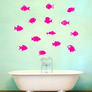 VWAQ School of Fish Wall Stickers Pack of 14 Vinyl Decals V2 Hot Pink