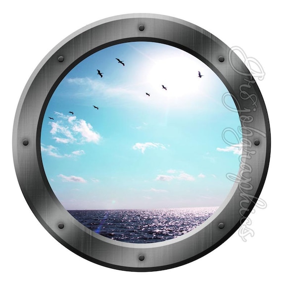 Ocean View Peel Sticker Mural Porthole Wall Decal Sea Cruise Wall Art Room Decor Ocean View Peel Sticker Mural Porthole Wall Decal Sea Cruise Wall Art Room Decor