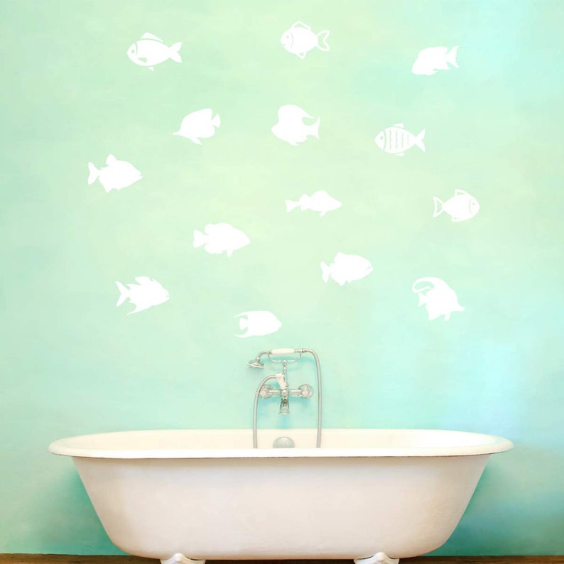 VWAQ School of Fish Wall Stickers Pack of 14 Vinyl Decals V2 White