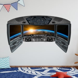 Galaxy Wall art Boys Room Decor - Peel and Stick Spaceship Cockpit Wall Decal - Outer Space Window Stickers (VWAQ CP8)