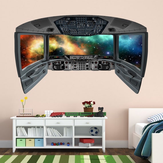 Vwaq Outer Space Galaxy Wall Mural 3d Space Shuttle Cockpit Wall Decal Cp27