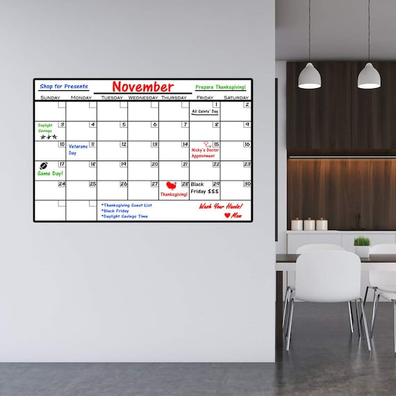 Dry Erase Calendar Wall Decal Peel and Stick Whiteboard VWAQ DRV1 - Etsy