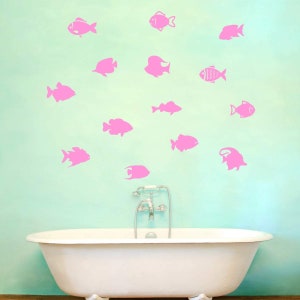 VWAQ School of Fish Wall Stickers Pack of 14 Vinyl Decals V2 Pink