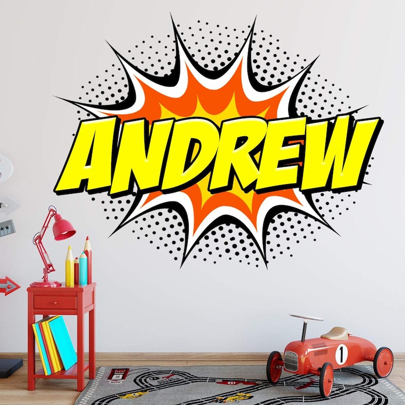 Personalized Comic Book Name Vinyl Wall Decal - Superhero Sticker Name Decal for Wall Boys Decor VWAQ - GN7 