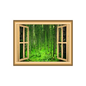 Mossy Forest Nature 3D Wall Art Decal Forest Window Frame Peel & Stick ...