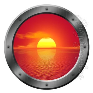 Sunset Porthole Wall Decal Ocean Mural - VWAQ PO5
