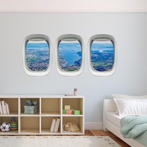 Aierial View Airplane Window Wall Decal Plane Sticker Wall Art Aviation Decor VWAQ-PPW6