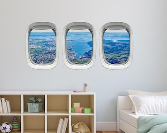 Aierial View Airplane Window Wall Decal Plane Sticker Wall Art Aviation Decor VWAQ-PPW6