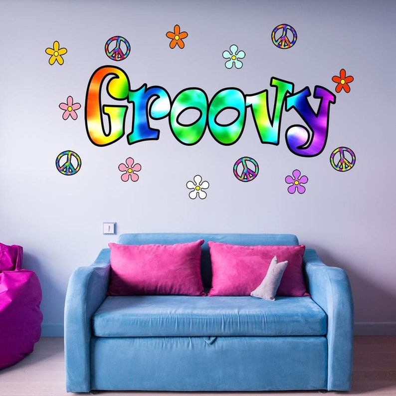 VWAQ Groovy Retro Flowers Wall Decal Vintage Hippie Love Etsy