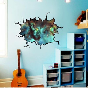 Peel and Stick 3D Wall Art Outer Space 3D Galaxy Wall Decor Vinyl Wall Sticker Deep Space Crack In The Wall Decal Home Decor VWAQ-WC6 bild 1