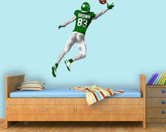 VWAQ Custom Football Player Boy Wall Decal - Personalized Name & Number Sports Wall Sticker