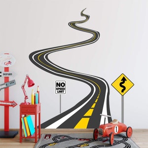 Kronkelende weg muur sticker met straatnaamborden kinderkamer stickers - Peel en Stick Fun Boys Room Wall art Decor - VWAQ HOL43