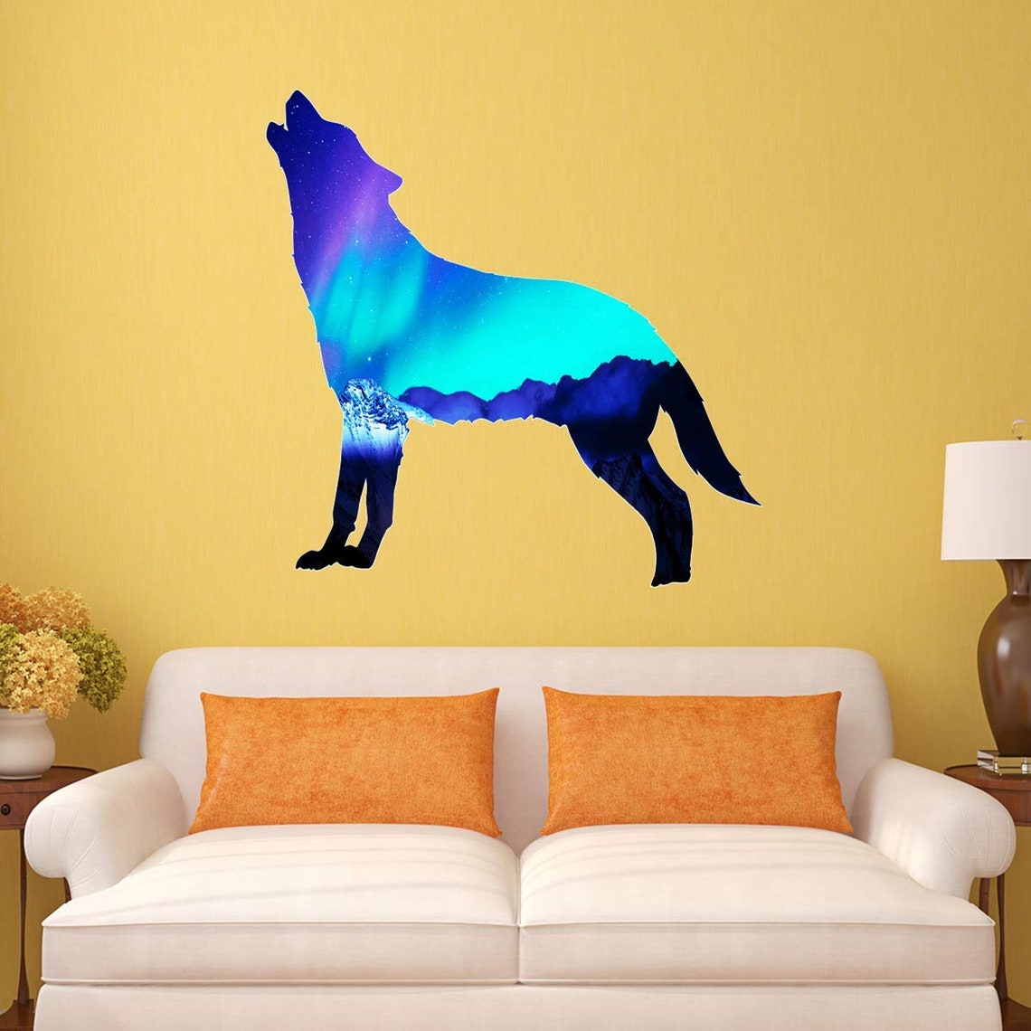 Northern Lights Wall Decal Wolf Wall Sticker Scenery Decor Etsy