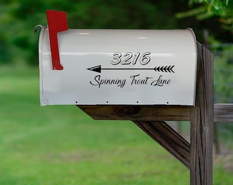 Mailbox Address Decal Set of 2 - Enter House Number & Address Personalized Arrow Mailbox Sticker Yard Sign VWAQ CMB38