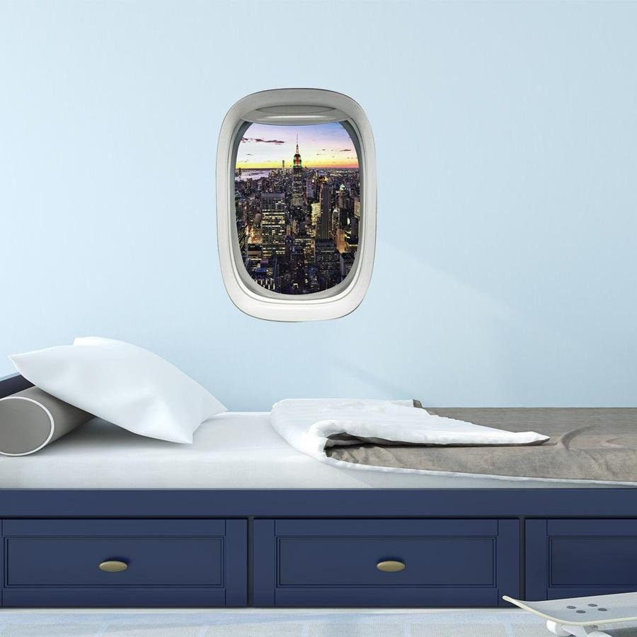 Airplane Window City View Wall Decal Peel and Stick Aviation Mural Wall ...