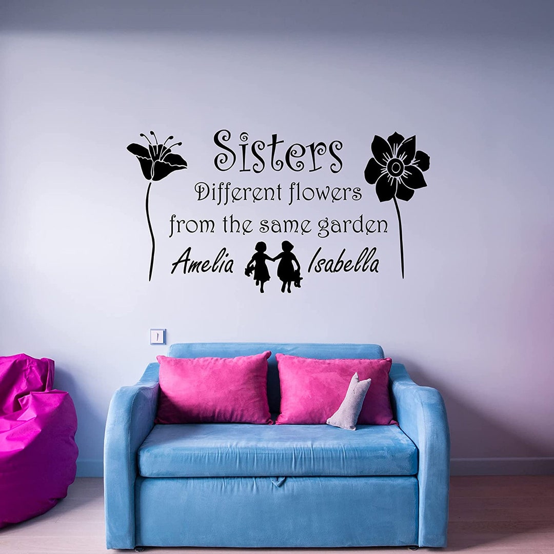 Personalized Name Girls Room Wall Decal Flowers Wall Art Customized ...