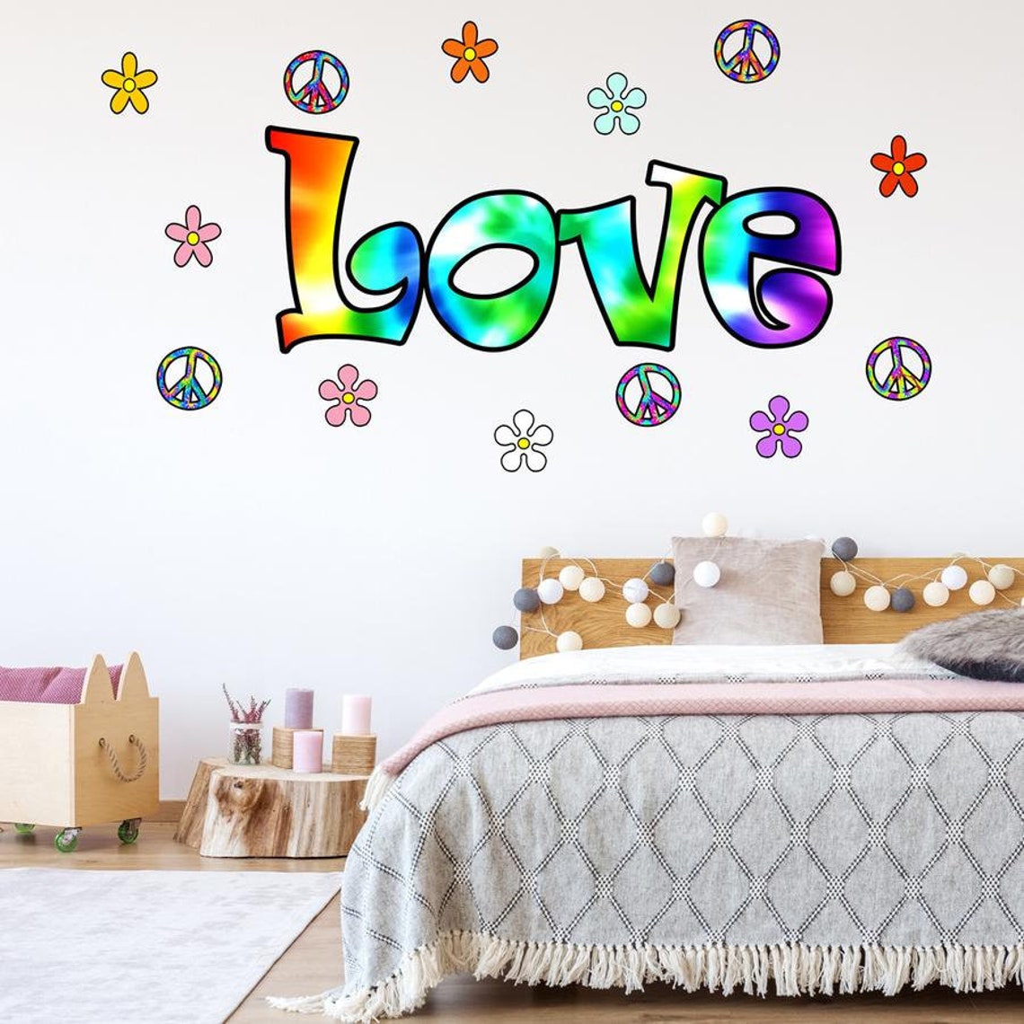 Tie Dye Love Wall Decal Peace Retro Flowers Hippie Sticker Pack Home ...
