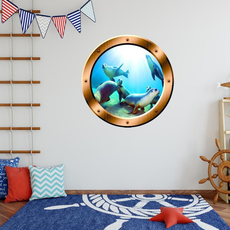 Underwater Scene Porthole Vinyl Wall Decal Seals Family Wall Etsy