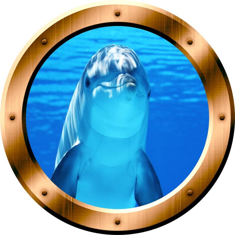 Underwater Dolphin Porthole Wall Decal Peel and Stick Mural Etsy