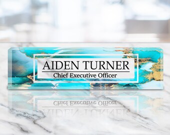 Personalized Name Plate for Desk | Clear Acrylic Glass Natural Stone | Custom Office Decor Nameplate Sign | Personalized Gift  (VWAQ-ACS36)