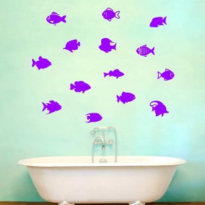 VWAQ School of Fish Wall Stickers Pack of 14 Vinyl Decals V2 Purple