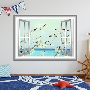 Scenic Landscape Wallpaper, Fake Window Decal, Wall Mural Art Beach Room Decor - VWAQ NW73