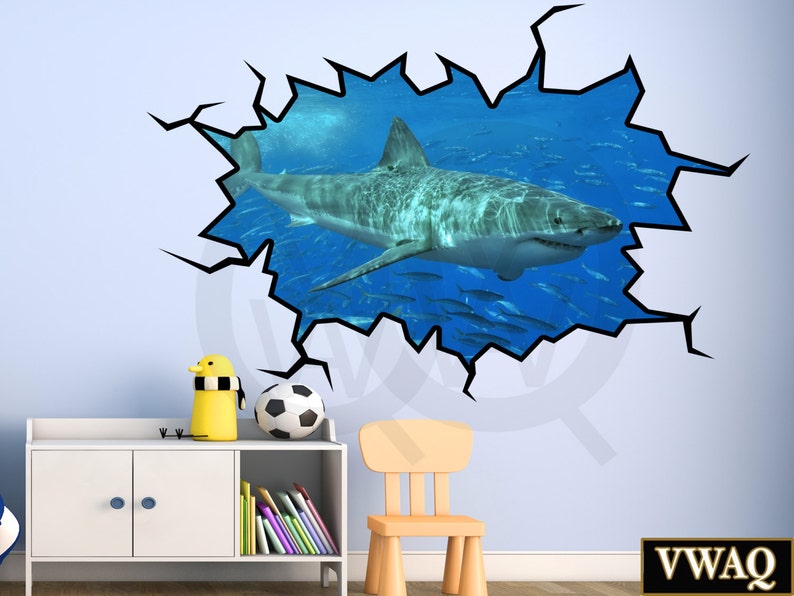 shark wall decals 3d wall decal great white shark wall sticker | etsy