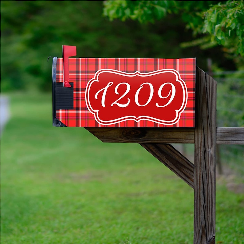 Christmas Tree Mailbox Cover - Magnetic, Buffalo Plaid With Snowflakes, Standard 18"x21" - View #9