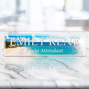 Personalized Name Plate for Desk | Custom Name Clear Acrylic Glass Beach Themed | Personalized Gift (VWAQ-ACS61)