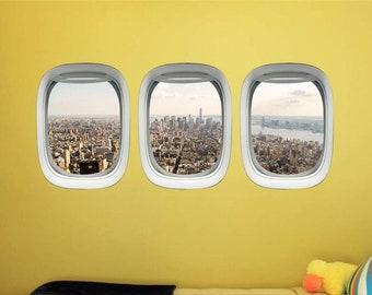 VWAQ NYC Wall Decals | New York City Window Sticker - Airplane Windows For Kids - PPW44