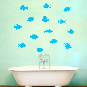 VWAQ School of Fish Wall Stickers Pack of 14 Vinyl Decals V2 Sky Blue