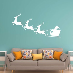 Santa Claus Wall Decal Reindeer Christmas Holiday Vinyl Sticker - VWAQ