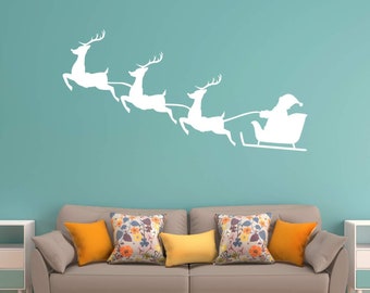 Santa Claus Wall Decal Reindeer Christmas Holiday Vinyl Sticker - VWAQ