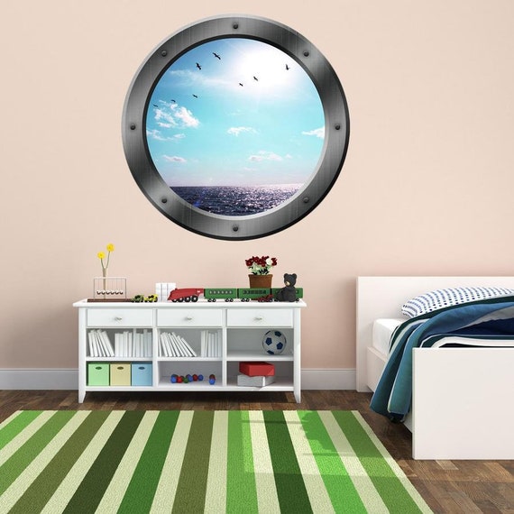 Ocean View Peel Sticker Mural Porthole Wall Decal Sea Cruise Wall Art Room Decor Ocean View Peel Sticker Mural Porthole Wall Decal Sea Cruise Wall Art Room Decor