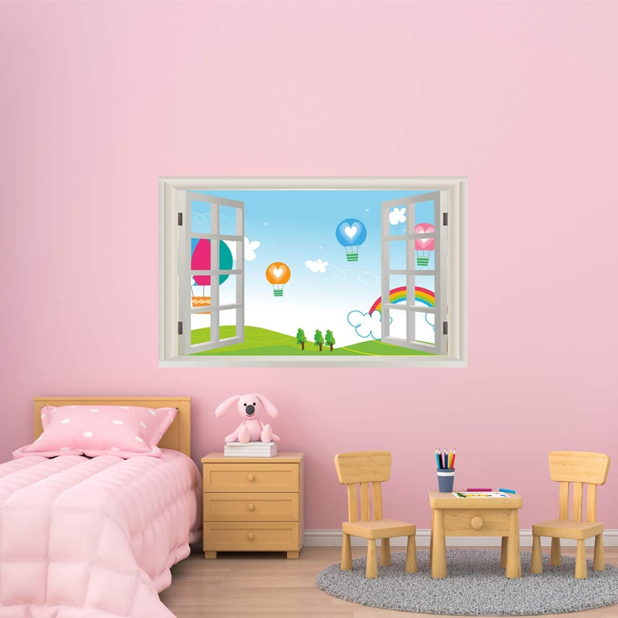 Kids Hot Air Balloon Window Decal Nature Wall Sticker Rainbow Nursery ...