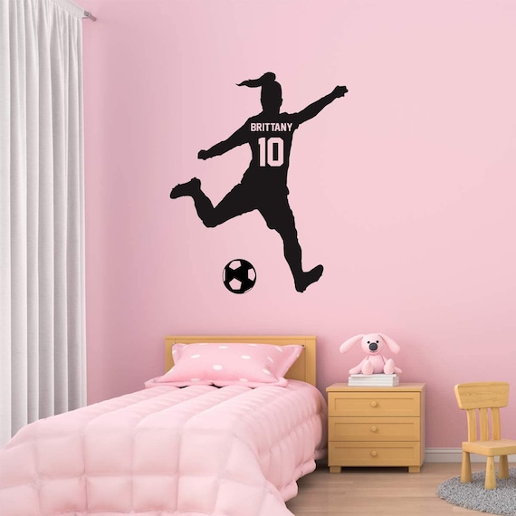Soccer Wall Decal - Personalized Name Girls Soccer Player Wall Sticker - Custom Name Soccer Ball Girls Room Decor - VWAQ - TTC25