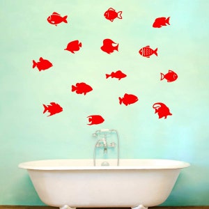 VWAQ School of Fish Wall Stickers Pack of 14 Vinyl Decals V2 Red