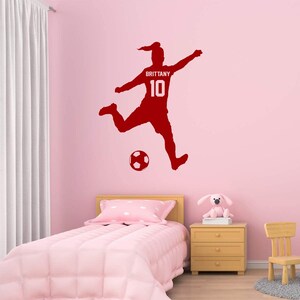 Soccer Wall Decal - Personalized Name Girls Soccer Player Wall Sticker - Custom Name Soccer Ball Girls Room Decor - VWAQ - TTC25 Burgundy