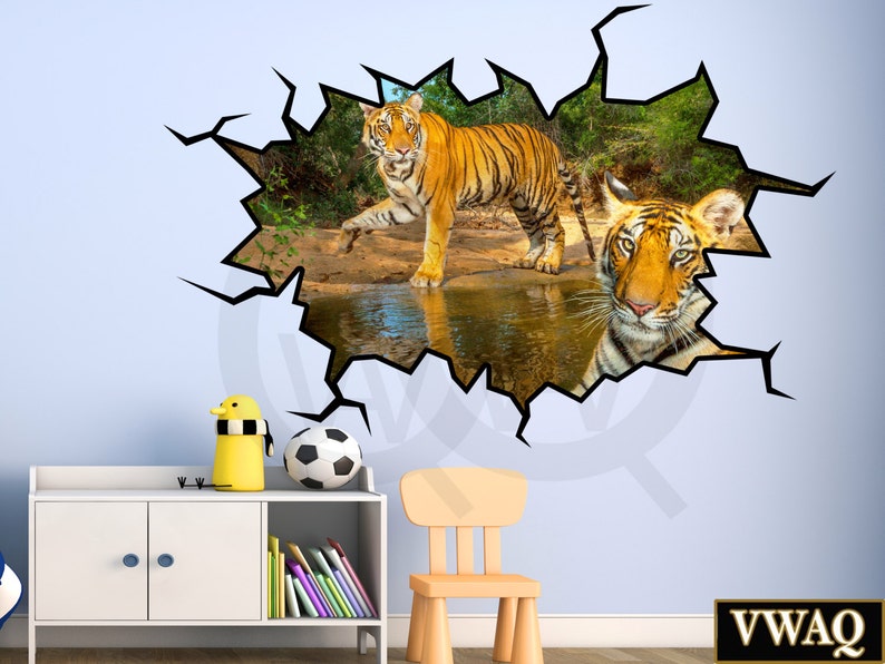 3d wall art tigers wall sticker safari animal tiger decor 3d | etsy