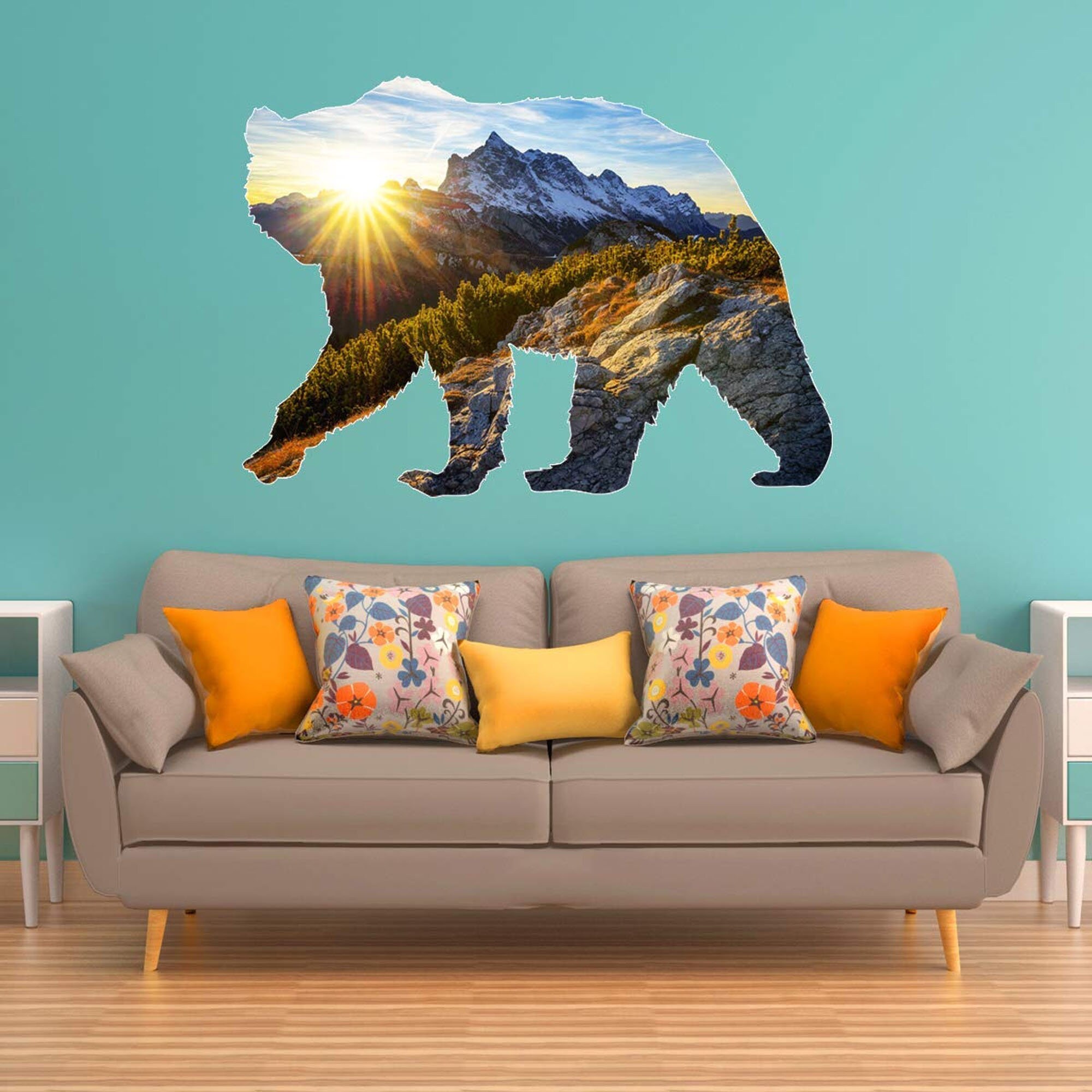 Grizzly Bear Wall Art Decal Peel and Stick Animal Natural Etsy