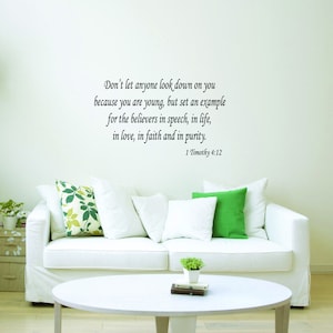 VWAQ Don&#39;t Let Anyone Look Down On You Because You Are Young Inspirational Bible Wall Decal 1 Timothy 4:12 (18&quot;H x 30&quot;W)