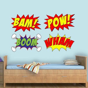 Sticker Pack - Comic Book art - Peel and Stick Comic Decals - Boom Bam Pow Wham Vinyl Wall Art Decor - Reusable Fabric material - VWAQ-CB5