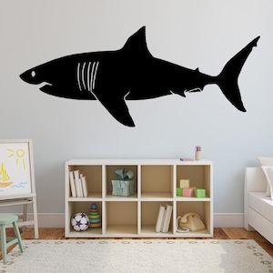 Shark Wall Decal - Great White Shark Silouette Home Decor - Kids Room Shark Jaws Wall Art Sticker VWAQ