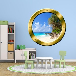 Tropical Island Wall Decal Beach Scene Wall Sticker Porthole Decor VWAQ-GP35