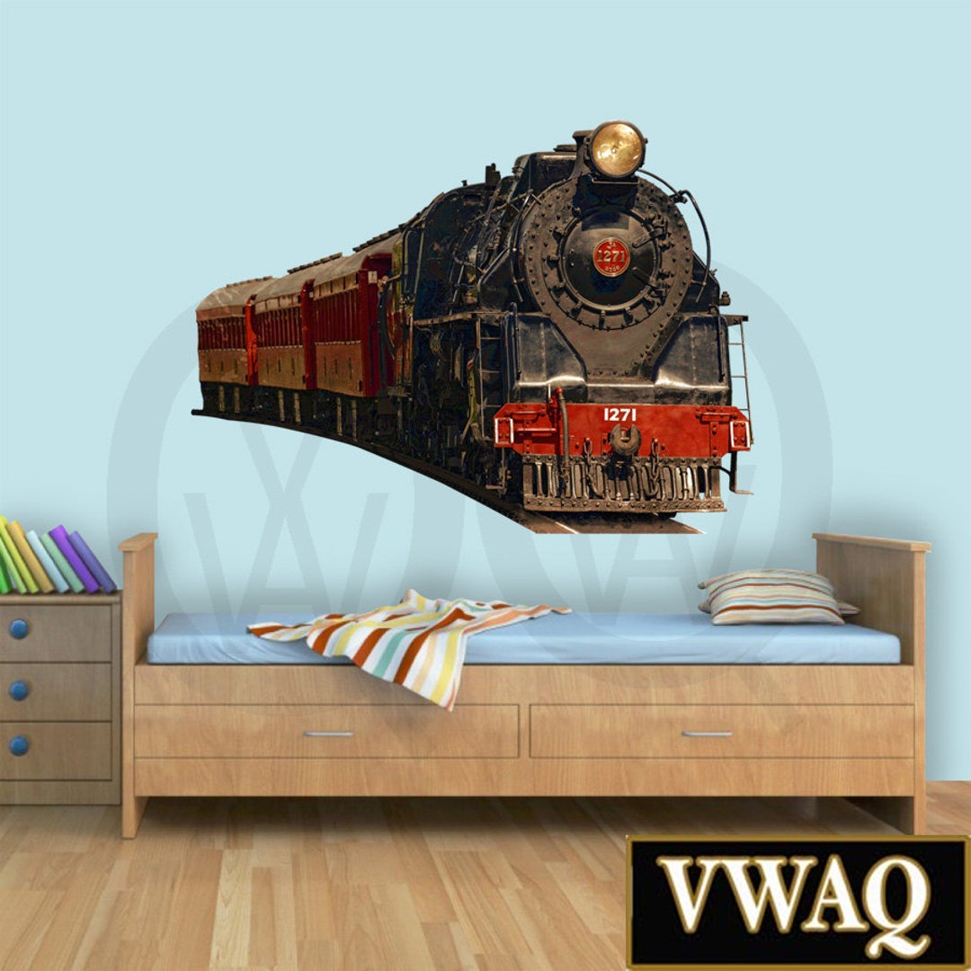 Train Decor Vintage Train Decal Wall Art Peel and Stick Wall Sticker Reusable Fabric