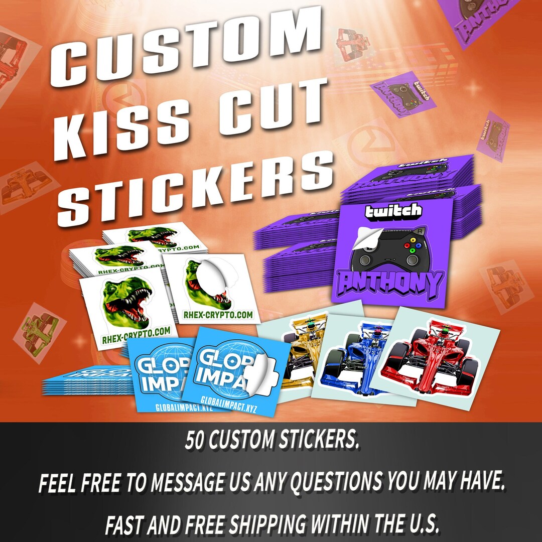 Promotional Business Custom Logo 50 Pack Stickers Kiss Cut Vinyl ...