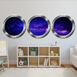 VWAQ Spaceship Window Wall Decals For Kids Rooms | Outer Space Window Galaxy Wall Stickers - SPW27