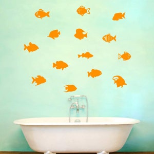 VWAQ School of Fish Wall Stickers Pack of 14 Vinyl Decals V2 Orange